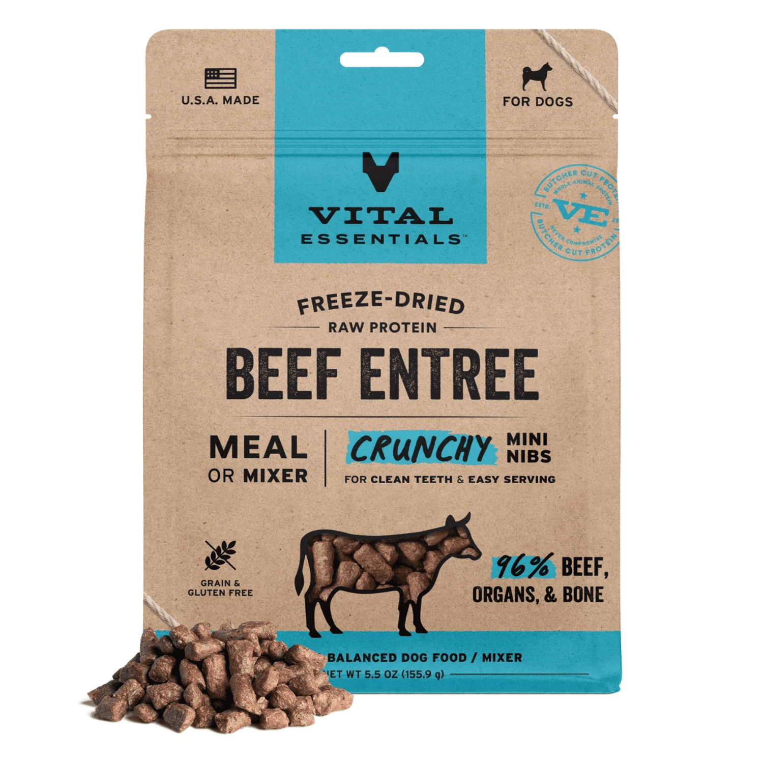 Vital Essentials - Freeze Dried Beef Crunchy Mini Nibs for Dogs