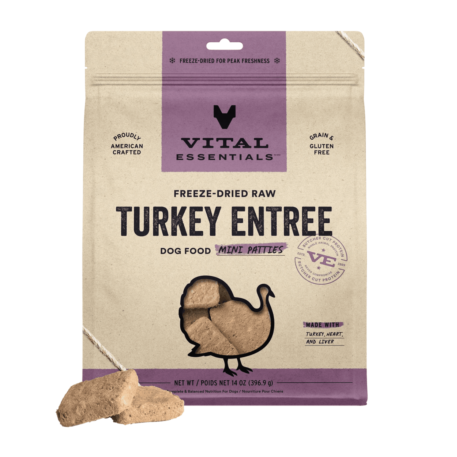 Vital Essentials - Freeze Dried Raw Turkey Mini Patties for Dogs