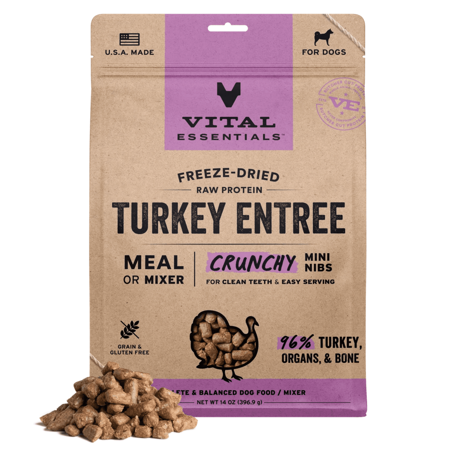 Vital Essentials - Freeze Dried Turkey Crunchy Mini Nibs for Dogs