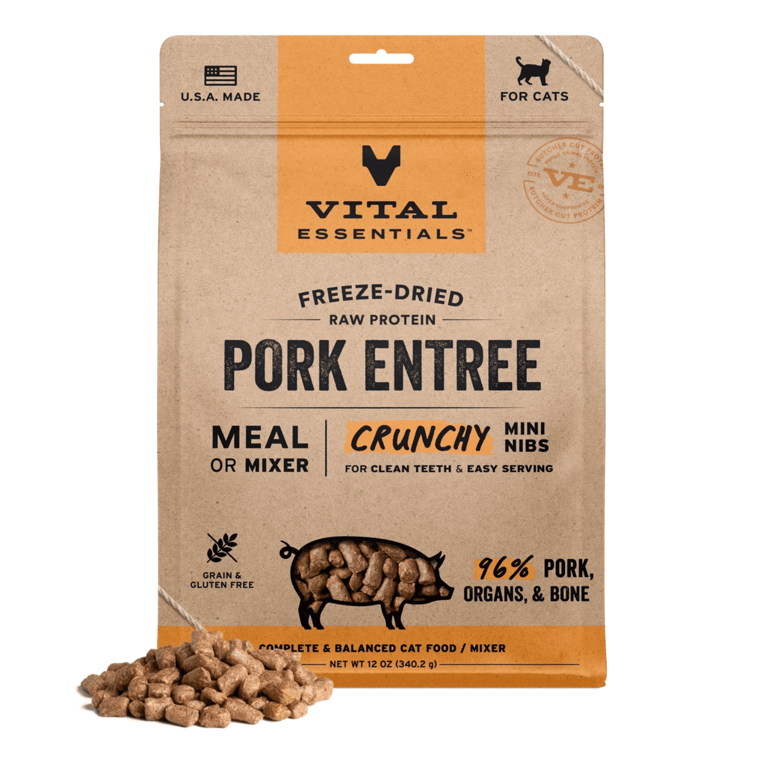 Vital Essentials - Freeze Dried Pork Crunchy Mini Nibs For Cats