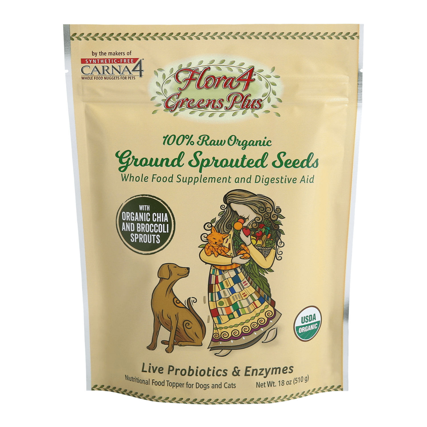 Carna 4 - Flora4 Greens Plus Ground Sprouted Seeds Topper