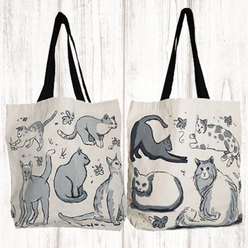 Art Studio - Cat Tote - Black and White Illustrated Cats Shopper